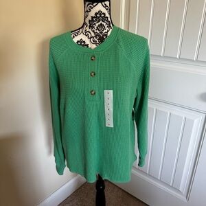 Green Button-Up Waffle Knit T-shirt NWT